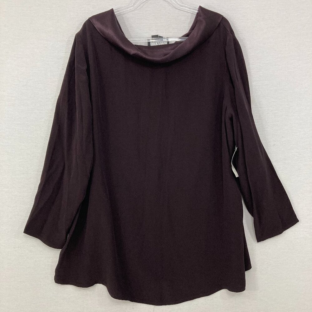 New Carole Little size 20W Brown Boat Neck‎ Soft Flowy Relaxed Blouse